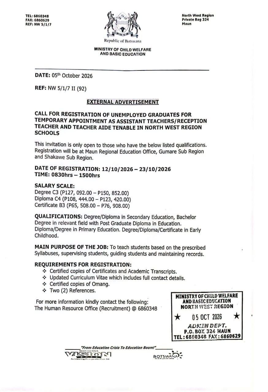 CALL FOR REGISTRATION OF UNEMPLOYED GRADUATES FOR TEMPORARY APPOINTMENT AS ASSISTANT TEACH